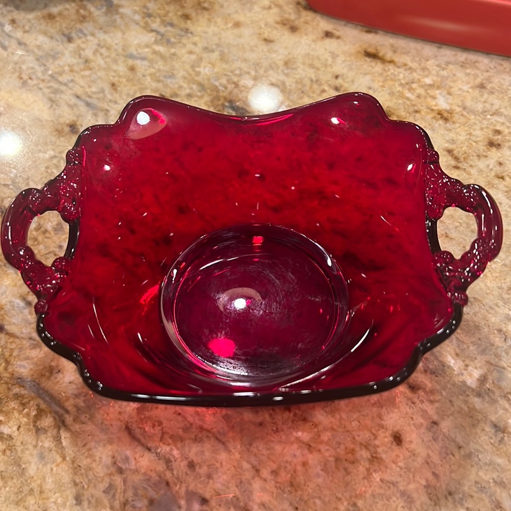 Vintage antique red depression glass candy bowl